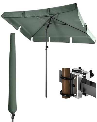 4smile Sonnenschirm Balkon 3-in-1 SET, Grün – balkonschirm mit UV50+-Schutz, 200 x 125 cm, inkl. Sonnenschirmhalter Balkongeländer und Schirmhülle – passend für Balkon & Terrasse