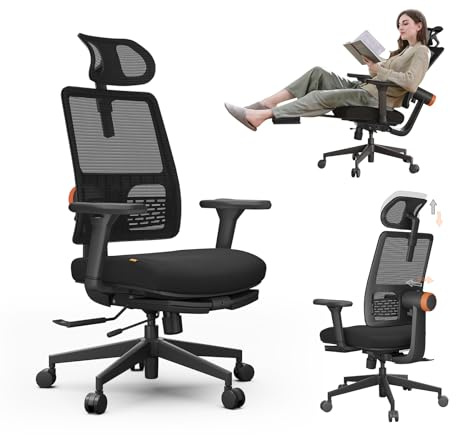 Newtral MAGICH-BP Bürostuhl Ergonomisch mit Fußstütze, Ergonomischer Schreibtischstuhl, Ergonomic Office Chair PC Stuhl Computerstuhl mit Kopfstütze Armlehne (MAGICH BP mit Fußstütze, Schwarz)