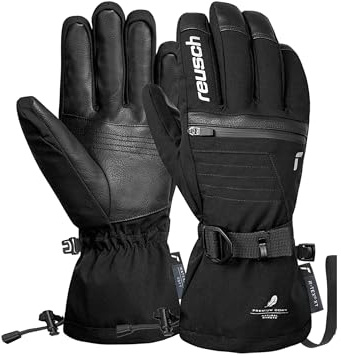 Reusch Lando R-TEX XT Gants de Ski Unisexes, imperméables, Coupe-Vent, Respirants, Isolation en Duvet véritable, Cuir végétalien, Softshell, Doublure SoftPlush, Manchette en Poudre, Poche chauffante