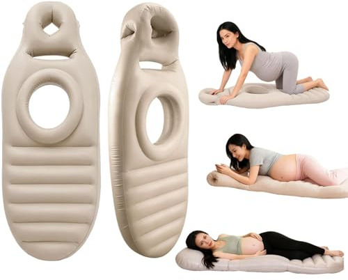 Inflatable Pregnancy Pillow for Sleeping, Waterproof Pregnancy Mattress with Holes, Maternity Full Body Pillows for Pregnant Women, Khaki 170cm