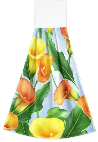 EOSDT Floral White Calla Lilies Green Palm Hand Towels with Hanging Loops Oven Towel Soft Absorbent Modern Kitchen Decor Set of 2, 18.2 x 14 Inch 18.2 x 14