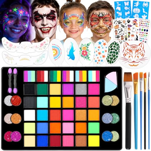 Janolia Face Paint Set, 48 Colours, Children's Face Paint, Make-Up Set, Washable Face Paint, Body Paint, Make-Up Set, Ideal Body Painting Colours for Halloween, Carnival Make-Up Fancy Dress