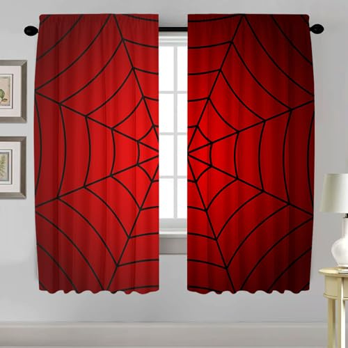 DOTOOMA 21x63Inches Superhero Window Curtains for Kids Boys Girls Red Spider Web Living Room Bedroom Nursery Home Decoration Drapes 2 Panels Polyester Fabric Supplies