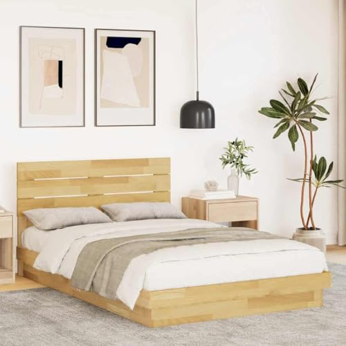 Tonture Massivholzbett Eiche 120x190 cm, Robustes Bettgestell mit Kopfteil, langlebiges Plattformbett für Schlafzimmer, modernes Raumdesign, ohne Matratze