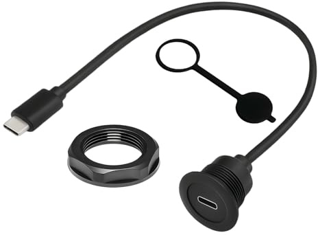 Adaptador de Montaje Integrado Tpye C de 5 Gbps, Tipo C 3.0 Macho a Hembra | Carga Rápida PD 60 W 20 V 3 A, USB-C Cable Empotrable Roscado de 30 cm para Coche, Barco, RV y Salpicadero
