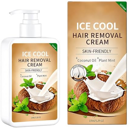 Enthaarungscreme Intimbereich Körper 150g, Sanfte Haarentfernungscreme mit Kokosöl, Schmerzfreie Haarentfernung Ohne Stoppeln, Haarentfernungscreme für Damen und Herren (1 Pcs)