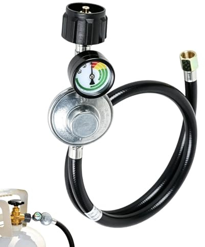 Generisch Tubo de propano – Regulador de presión de 90 cm | Regulador de gas con manómetro – Manguera de gas de alta presión – para estufa de terraza, brasero, barbacoa, rosca de latón universal
