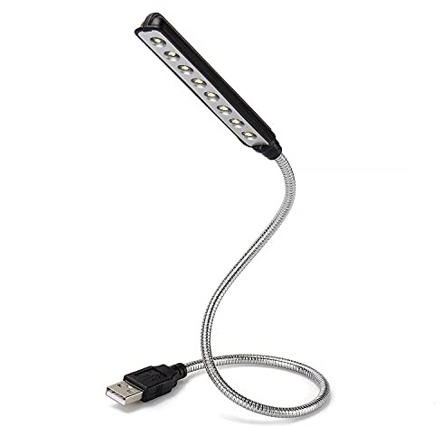 Daffodil ULT05B USB Keyboard and Reading Light – Flexible Gooseneck LED Lamp for Laptop PC Notebook, Eye-Caring, Portable Night Light for Office, Bedside, Books, Desks, Study, Travel - Black