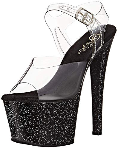Pleaser SKY-308MG, Damen Plateau Sandalen, Schwarz (Schwarz (Clr/Blk Glitter)), 38 EU (5 Damen UK)