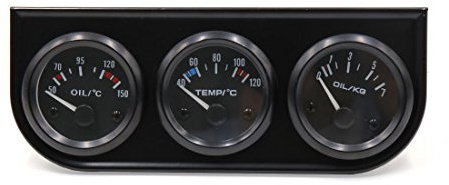 sourcing map 52mm Oil Temp Water Temp Pressure Triple Gauge Kit Car Pointer Meter