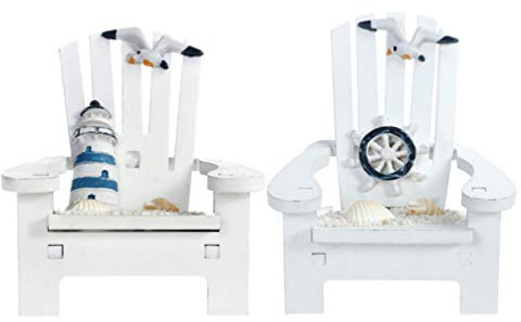 Toyvian 2pcs Beach Nautical Miniature Decoration Ornament Small Wooden Beach Chair Model Decorated with Lighthouse Ship Wheel
