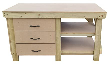 Arbor Garden Solutions Wooden MDF Workbench 3 Drawer Tool Cabinet With Double Shelf Storage (5ft)