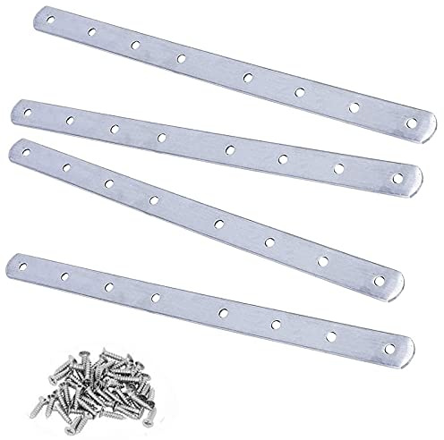 4 Piezas Placa Union Soportes Planos, 300mm x 19mm x 3mm Pletina Acero Inoxidable Soportes, Pletinas de Acero Inoxidable, Pletinas Perforadas, para Madera Bricolaje con 32 Piezas Tornillos