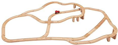 Amazon Basics 65-piece Wooden Train Set with Railway Tracks, Compatible with Major Brands, Educational Toy for Kids, Gift for Age 3Y+