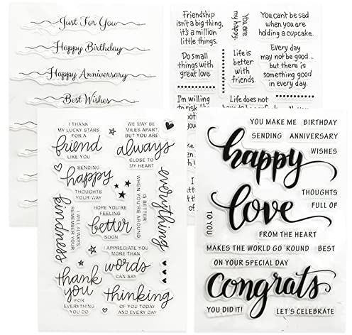 4PCS Words Clear Stamp, Silicone Stamp Cards Greeting Words Pattern for Card Making and DIY Scrapbooking Journaling