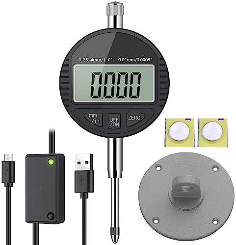 AUTOUTLET Relojes Comparadores Indicador Digital 0.01mm / 0.0005 '' Calibre Digital Medición del Dial Indicador de Prueba de Dial Sonda 25.4mm / 1 '' con Conjunto de Cables de Datos
