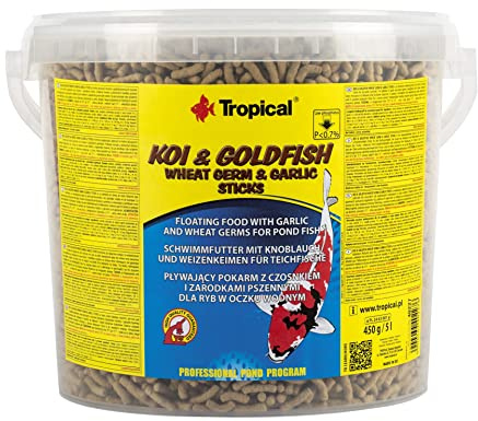 KOI&GOLDFISH WHEAT GERM&GARLIC STICKS 5L / 430g - è un alimento rinforzante sotto forma di bastoncini galleggianti per tutte le carpe allevate in stagno