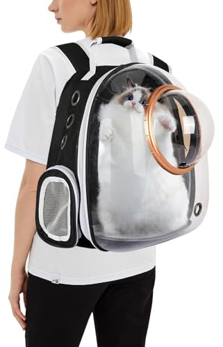 PETCUTE Haustier Rucksack Raumkapsel,Atmungsaktive Wärme Proof,Katzen Rucksack Träger mit Sicherheitsleine,wasserdichte,Katzenrucksack für Kleine Mittelgroße Hunde Katzen Welpen,für Reisen,Schwarz