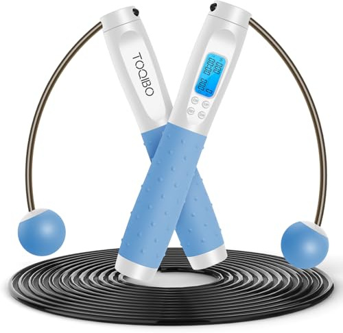 TOQIBO Springseil mit digital Zähler, Profi Kugellager & Anti-Rutsch Griffe, Verstellbares Speed Rope Seilspringen Training, Fitness, Boxen, Abnehmen für Kinder und Erwachsene