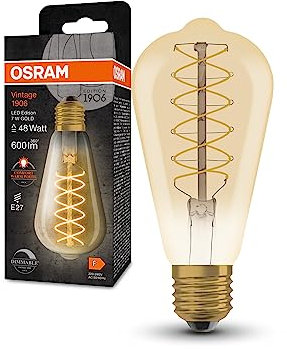 Osram Dimmbare LED-Lampen, Vintage-Edition, 48 Watts Ersatz, E27, ST64-shape, 2200 Kelvin, Warm Comfort Light, Klares Glas, single Pack