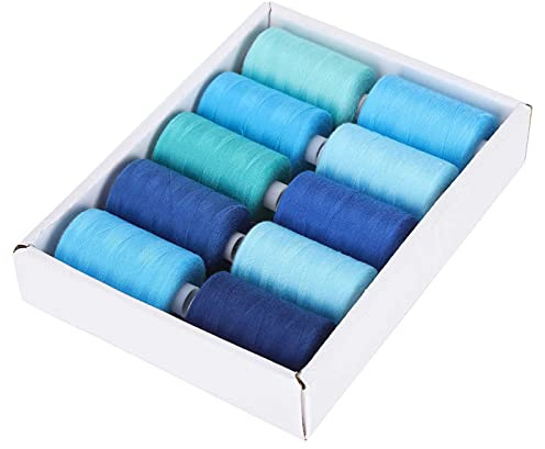 10 Rullar Sytråd Blå Sytrådsset Polyester Hushållstillbehör 1000 Yards Cool Tone