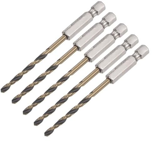 TA-VIGOR 5Pcs 3.5mm Hex Shank Twist Drill Bit Set, 1/4 Inch Shank HSS High Speed Steel Drill Bit Set Quick Change Twist Drill Bits for Woodworking, Plastic and Metal