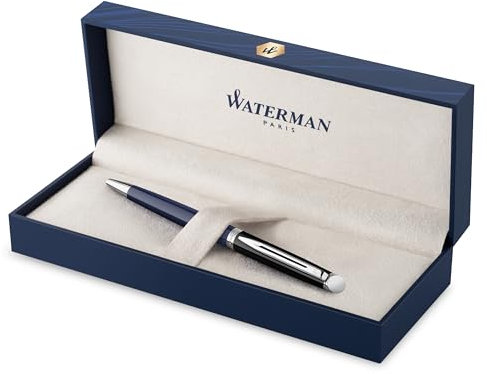 Waterman Hémisphère Kugelschreiber | Schwarze und blaue Lackierung mit palladiumbeschichteten Zierteilen | Mittlere Spitze | Geschenkbox