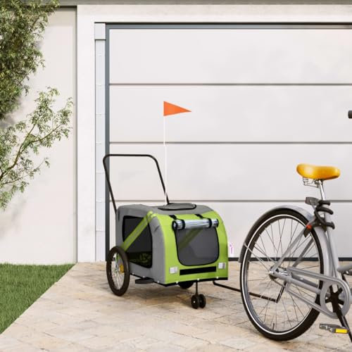 LAPOOH Fahrradanhänger Hunde Grün und Grau Oxford-Gewebe und Eisen, Fahrrad Anhänger, Lastenanhänger, Handwagen, Fahrrad-lastenanhänger, Lastenfahrrad - 93906