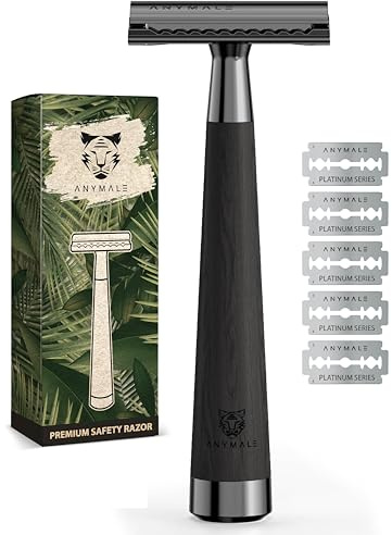 Rasoir de sécurité « Midnight » en bois d'érable – Avec 5 lames ASTRA – Rasoir Zero Waste pour homme et femme