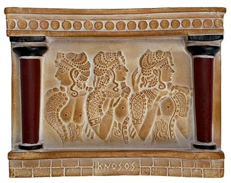 Minoan Knossos Kreta, kleine Keramikfliese, Wandrelief, Dekor für Damen in blauer Szene