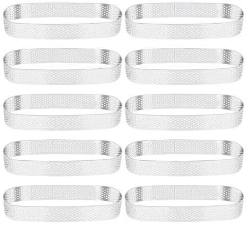 LEWITORS 10-pack oval tårtring, perforerad bakning, ring, bakverk ring, rostfritt stål, tårta, form ringar, bakning döttrar, ring