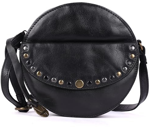 Umhängetasche aus echtem italienischem Leder, Boho-Nieten, rund, stilvoll, langlebig und perfekt für den täglichen Gebrauch für Damen