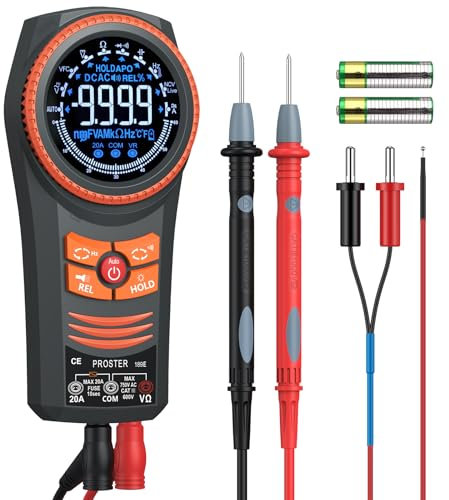 Proster Multimeter - 6000 Counts Auto-Ranging Multi Meter TRMS AC/DC Voltage & Current NCV Temperature Capacitance Resistance Diode Continuity Frequency Flashlight & Backlight