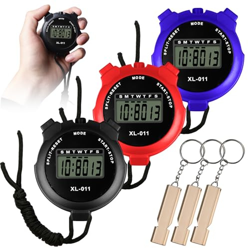 3 pezzi di arresto sportivi con 3 pipe in acciaio inox, cronometro digitale sportivo, cronometro digitale, cronometro digitale, cronometro digitale, cronometro digitale, timer portatile, per