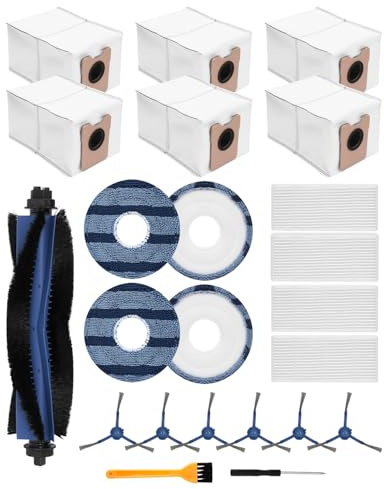 ZaKaBox 23 Pack Accessories for Eufy C10 C20 Omni Robot Vacuum | Replacement Kit, 6 Dust Bags, 4 Mop Wipes, 4 Filters, 1 Main Brushes, 6 Side Brushes, 1 Screwdrivers, 1 Brush