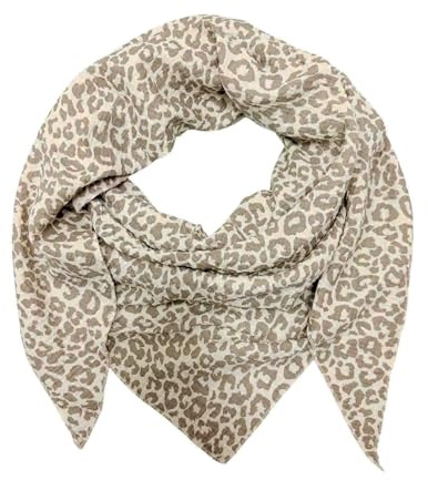 XL DreieckStrickschal Leopard Frühling Schal 100% Baumwolle Made in Italy Fashion Tuch Dreieckschal Stola Herbst Frühling Tuch Leo (mini Leo26 Khaki)