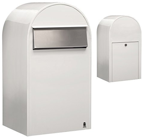 Bobi Grande B Briefkasten RAL 9016 weiß, Klappe aus Edelstahl Zaunbriefkasten