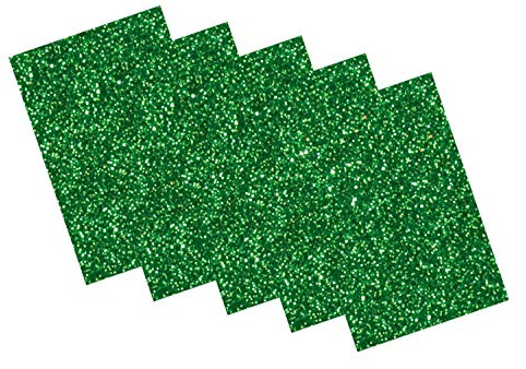 folia 231958 - Glitter-Moosgummi II einseitig selbstklebend, 5 Blatt in tannengrün, je 20 x 29 cm groß, ca. 2 mm stark, zum Verzieren, Basteln und Erstellen von Stickern