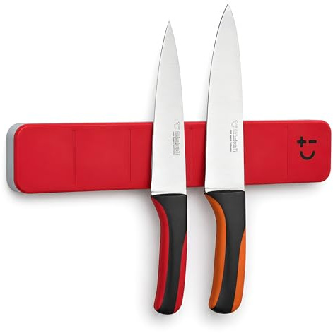 Barre Magnetique pour Couteau - max 5 couteaux 30 cm - Idéale pour ranger les couteaux en toute sécurité et hors de portée des enfants. Fixations murales, couleur:rouge