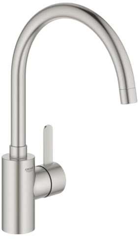 GROHE Eurosmart Cosmopolitan - Einhand-Spültischbatterie (Einlochmontage, Schwenkbereich wählbar: 0°/150°, hoher Auslauf), supersteel, 32843DC2