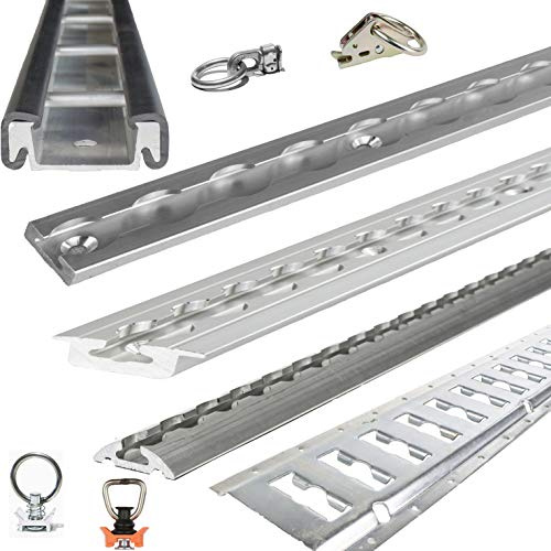 Safetytex Airlineschiene Zurrschiene 2m halbrund eckig mit Bohrungen - Zurrschienen Fitting Single Kombi Doppelfitting - (1 Stück Spanngurt mit Doppelfitting)
