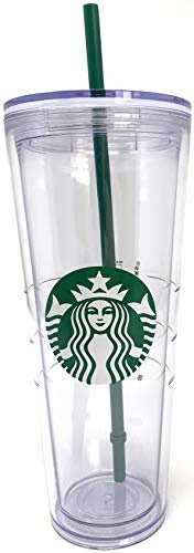Starbucks - Vaso de ventilación transparente con logo de pajita verde, 24 oz