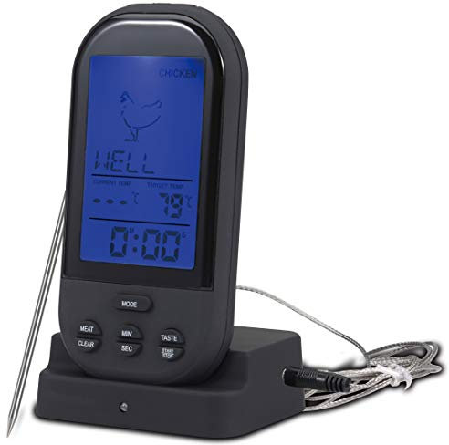 MasterPro BGMP-9053 Termómetro Digital Para Cocina Con Temporizador, Para Preparar 8 Tipos De Carnes, Con Una Pantalla LED Y Una Aguja De 19 cm De Acero Inoxidable, 433 Mhz8, Haz Asados Perfectos