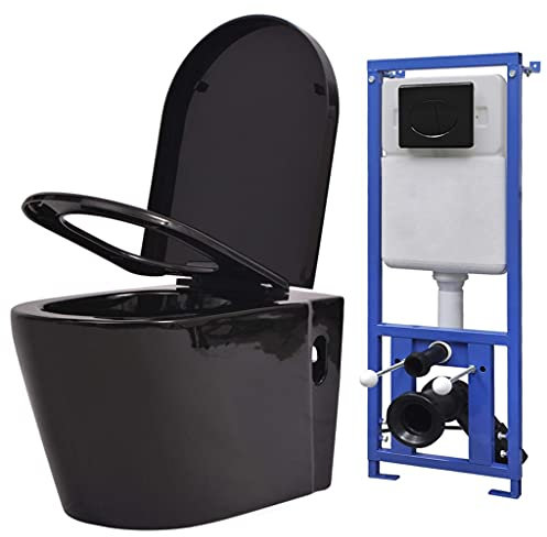 vidaXL Hänge Toilette mit Unterputzspülkasten Spülkasten Absenkautomatik Soft Close Sitz Wand Spülkasten WC Vorwandelement Keramik Schwarz