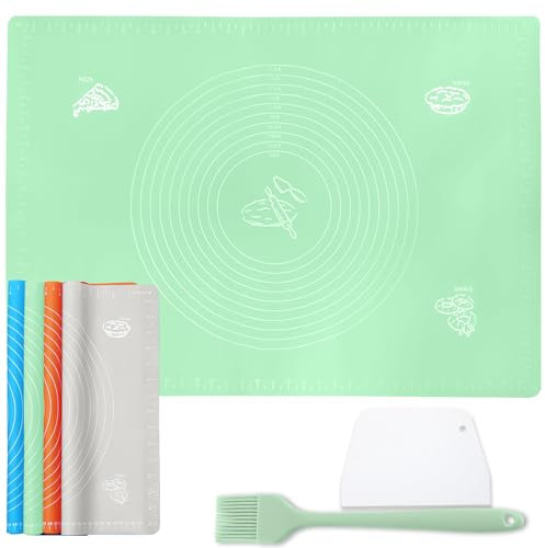 27.5inx19.7in Non-Stick Silicone Baking Mat，Large Baking Pastry Mat，with Dough Scraper and Pastry Brushes, Non-Slip Fondant Rolling Mat Kneading Board Mat(Green)