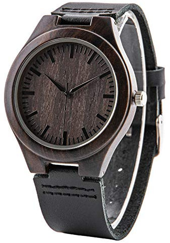 LMWOOD Holz Armbanduhr Herren mit Gravur - Personalisierte Uhr Herren-Analoguhr aus Holz mit Lederband