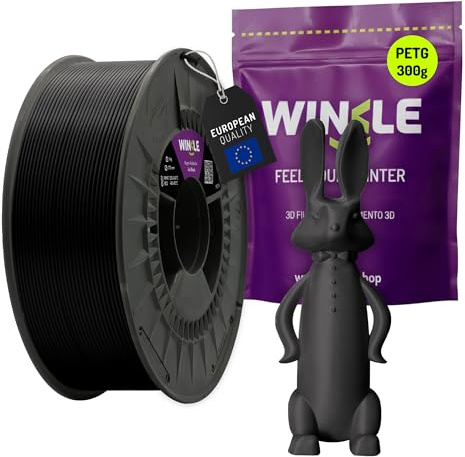 WINKLE PETG Filament 1.75mm Gagat Schwarz, 300g Spule, 3D Drucker Filament Kompatibel mit FDM Druckern, 3D-Druckmaterialien, Maßgenauigkeit +/- 0.05mm, Schlagfest, Leicht zu Bedrucken