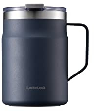 LocknLock Stainless Steel Double Wall Insulated with Handle, Lid, 16 oz, Navy Metro Mug, 1 Count (Pack of 1)