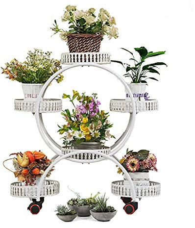KOLENSA KOENSA Scaffale per Piante in Metallo con Ruote, 4 Livelli 6 Scaffale per Piante in Vaso per Interni ed Esterni per Patio, Giardino, Balcone, Stanza