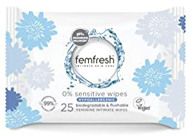 Femfresh 0% Sensitive Intimate Wipes - Gentle pH Balanced Feminine Wipes, 25 Pack
